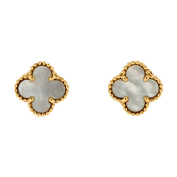Van Cleef & Arpels Sweet Alhambra Stud Earrings 18K Yellow Gold and Mother of Pearl
