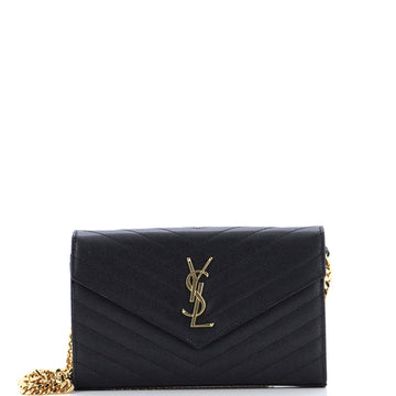 Saint Laurent Classic Monogram Wallet on Chain Matelasse Chevron Leather Medium