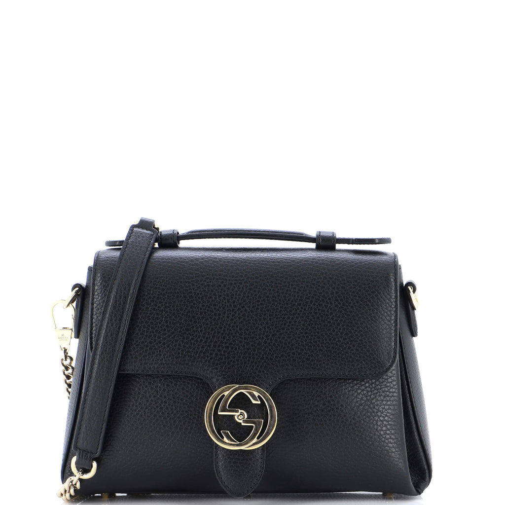 Gucci Interlocking Top Handle Bag (Outlet) Leather Small Black 2414321