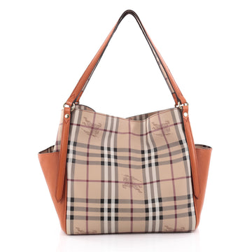 Burberry Canterbury Panels Tote Haymarket Coated Canvas and Leather Small Neutral 2414601