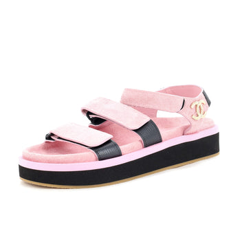 Chanel Women's Two Strap Velcro Dad Sandals Suede