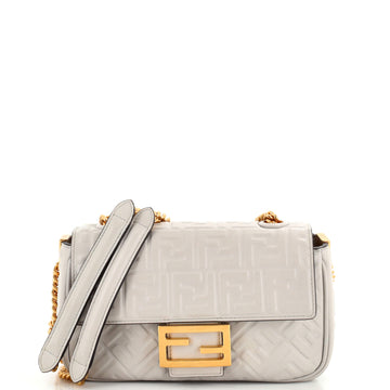 Fendi Midi Baguette Chain Bag Zucca Embossed Leather Medium