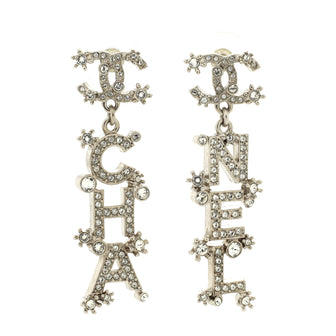 Chanel CHA-NEL Drop Earrings Metal with Crystals Silver 2415441