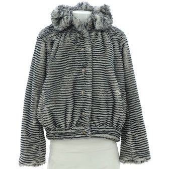 Chanel Women's Ruffle Collar Button Up Jacket Striped Faux Fur