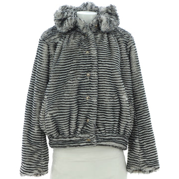 Chanel Women's Ruffle Collar Button Up Jacket Striped Faux Fur