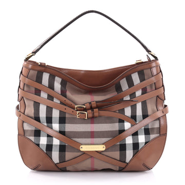 Burberry Bridle Dutton Hobo House Check and Leather Brown 2416601