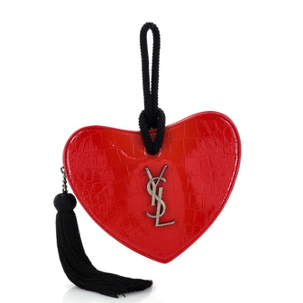 Saint Laurent Heart Tassel Clutch Crocodile Embossed Patent