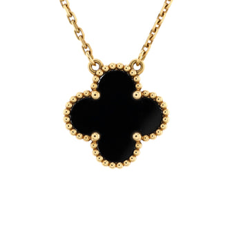 Van Cleef & Arpels Vintage Alhambra Pendant Necklace 18K Yellow Gold and Onyx