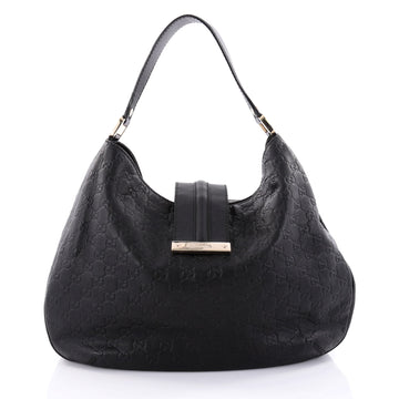 Gucci New Ladies Web Hobo Guccissima Leather Medium Black 2417202