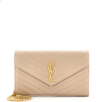 Saint Laurent Classic Monogram Wallet on Chain Matelasse Chevron Leather Medium