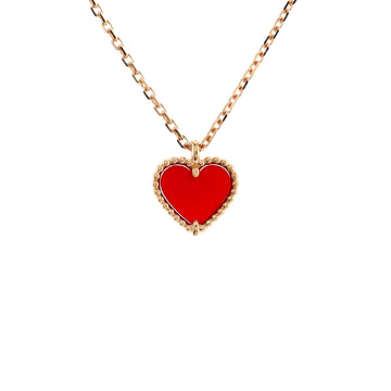 Van Cleef & Arpels Sweet Alhambra Heart Pendant Necklace 18K Rose Gold and Carnelian