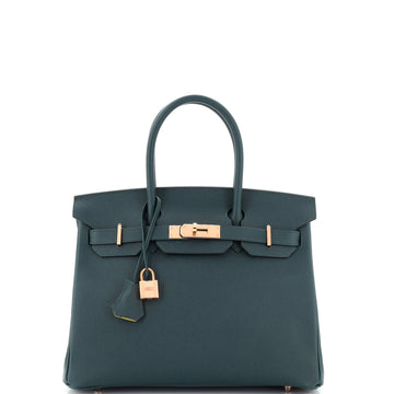 Hermes Birkin Handbag Bicolor Epsom with Gold Hardware 30