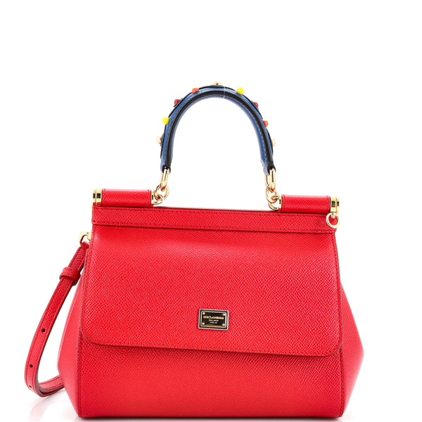 Dolce & Gabbana Sicily Small Leather Handbag In Red