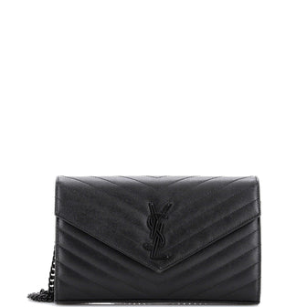 Saint Laurent Classic Monogram Wallet on Chain Matelasse Chevron Leather Medium