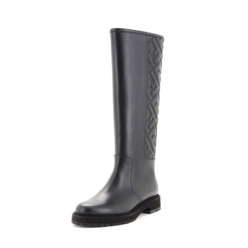 Fendi Women's Knee High Rain Boots FF Embossed Leather