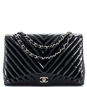 Chanel Classic Single Flap Bag Chevron Patent Maxi