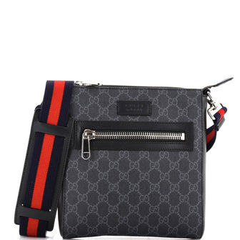 Gucci Web Strap Front Zip Messenger Bag GG Coated Canvas Small