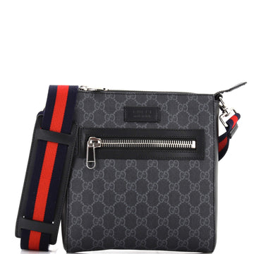 Gucci Web Strap Front Zip Messenger Bag GG Coated Canvas Small