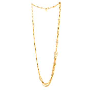 Chanel Double CC Multichain Long Necklace Metal with Crystals