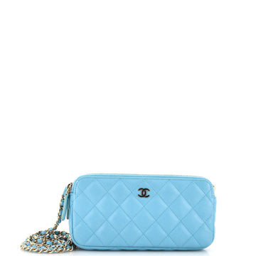 Chanel Double Zip Clutch with Chain Quilted Lambskin
