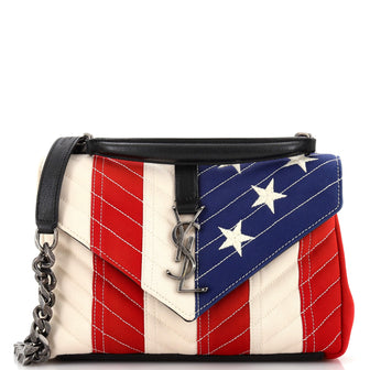 Saint Laurent American Flag Classic Monogram College Bag Matelasse Chevron Canvas Medium