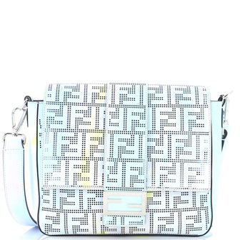 Fendi Baguette Messenger Bag Perforated Zucca Printed Leather Medium
