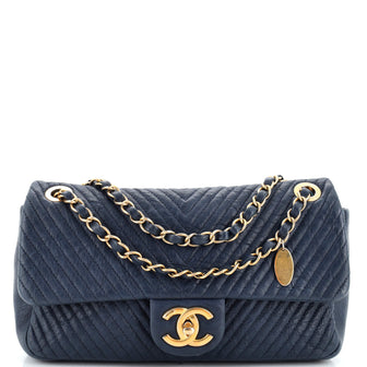 Chanel Medallion Charm Flap Bag Chevron Wrinkled Lambskin Medium