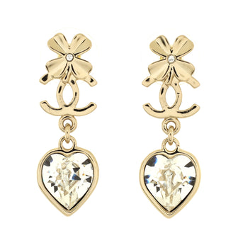 Chanel CC Clover and Heart Drop Earrings Metal with Crystal Gold 241987179