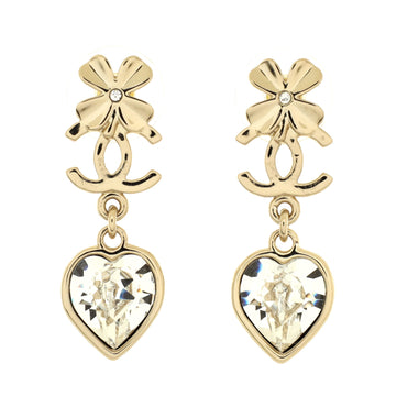 Chanel CC Clover and Heart Drop Earrings Metal with Crystal