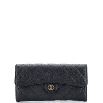 Chanel CC Gusset Classic Flap Wallet Quilted Caviar Long