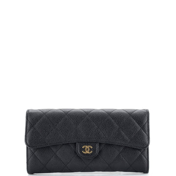 Chanel CC Gusset Classic Flap Wallet Quilted Caviar Long