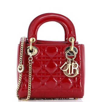Christian Dior Lady Dior Chain Bag Cannage Quilt Patent Mini