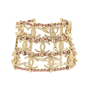 Chanel CC 3 Row Chain Bracelet Metal and Leather