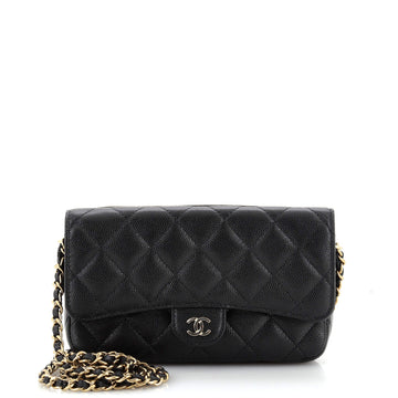 Chanel Classic Flap Phone Holder with Chain Quilted Caviar