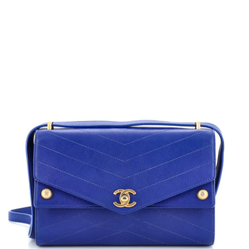 Chanel Envelope Double Flap Bag Studded Chevron Calfskin Small