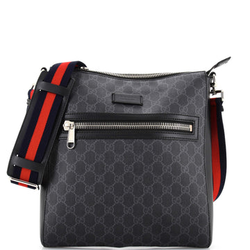 Gucci Web Strap Front Zip Messenger Bag GG Coated Canvas Medium
