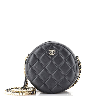 Chanel Pearl Strap Round Clutch with Chain Quilted Iridescent Lambskin