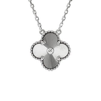 Van Cleef & Arpels Vintage Alhambra Pendant Necklace Guilloche 18K White Gold