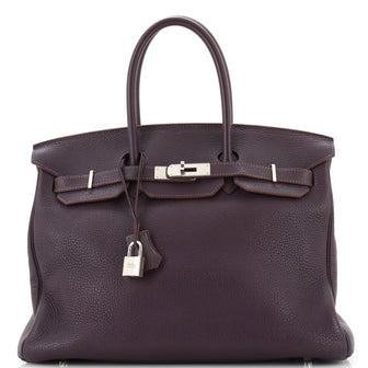 Hermes Birkin Handbag Purple Clemence with Palladium Hardware 35