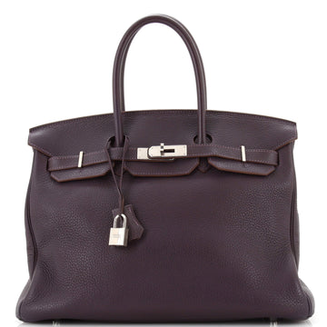 Hermes Birkin Handbag Purple Clemence with Palladium Hardware 35