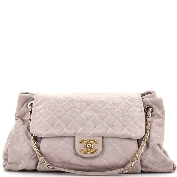 Chanel Chic Quilt Accordion Flap Bag Quilted Iridescent Calfskin Large Gray  2420501