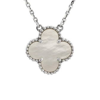 Van Cleef & Arpels Vintage Alhambra Pendant Necklace 18K White Gold and Mother of Pearl