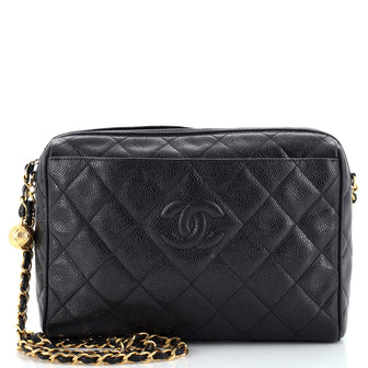 Chanel Vintage Diamond CC Camera Shoulder Bag Quilted Caviar Medium Black  2420861