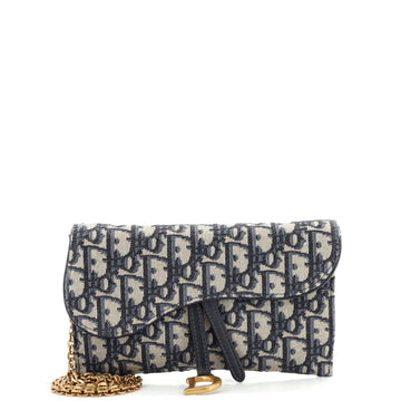 Christian Dior Saddle Chain Wallet Oblique Canvas