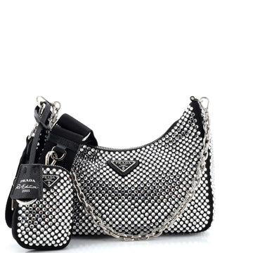 Prada Re-Edition 2005 Shoulder Bag Crystal Embellished Satin Small