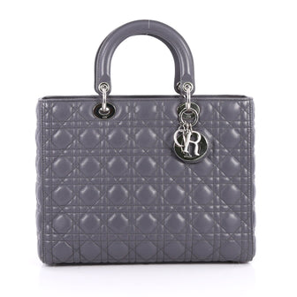 Christian Dior Lady Dior Handbag Cannage Quilt Lambskin Large Gray 2421201