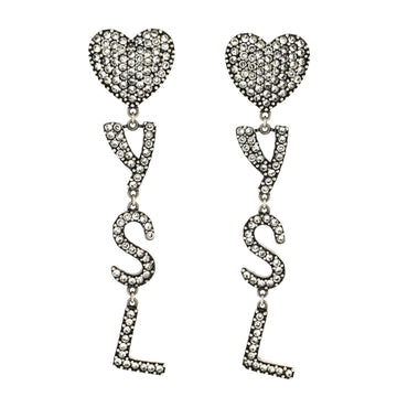 Saint Laurent Opyum Heart YSL Drop Clip-On Earrings Metal with Crystals