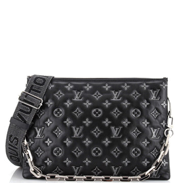 Louis Vuitton Coussin Bag Denim Printed Monogram Embossed Lambskin MM