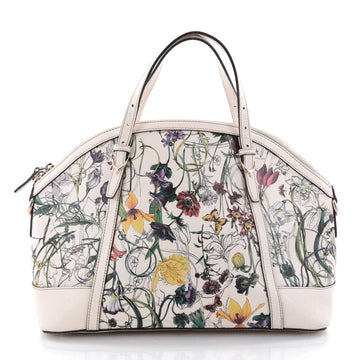 Gucci Nice Top Handle Bag Floral Canvas with Leather Medium White 2421904