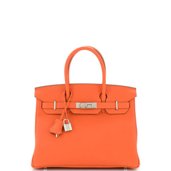 Hermes Birkin Handbag Orange Togo with Palladium Hardware 30